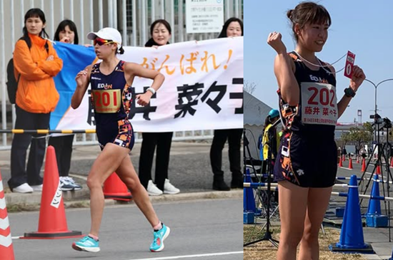 藤井菜々子選手の競技中と終了後の写真