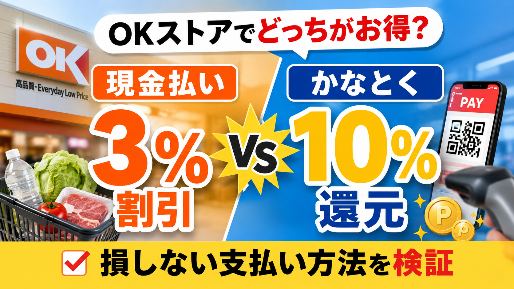 OKストアの3％割引より「かなとく」がお得？損しない支払い方法を検証